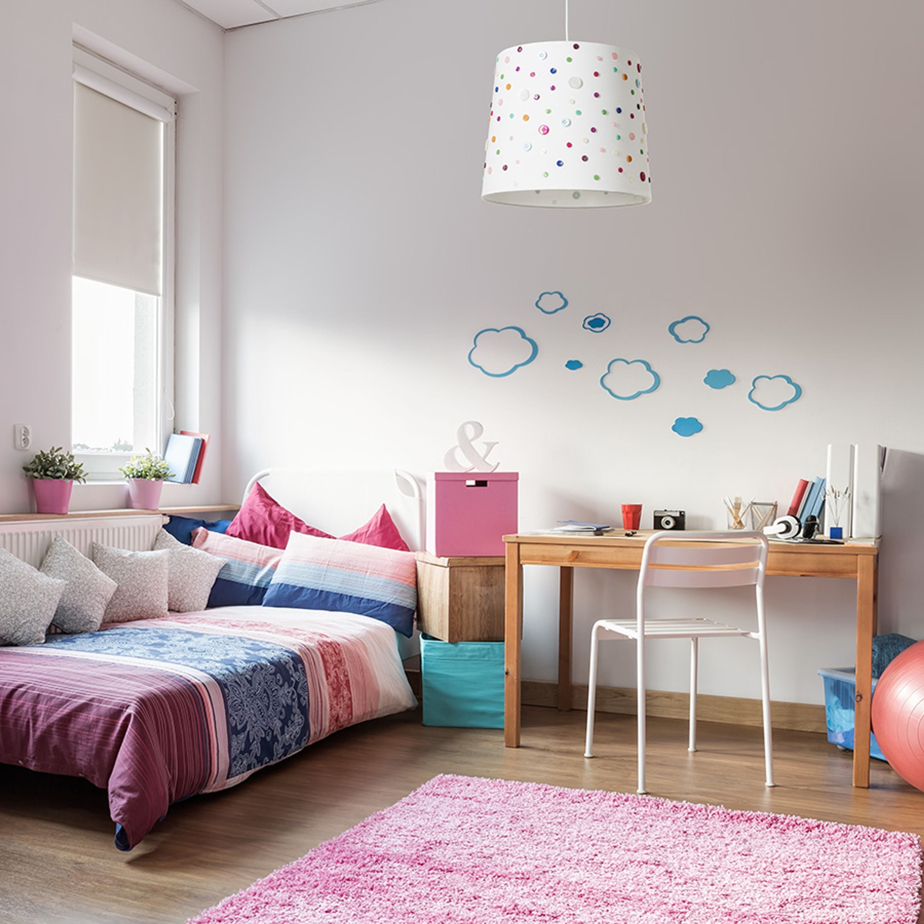 Abajur decorativ cu butoane colorate potrivit pentru suspensie sau pentru bază de suport, DELISA 35/30 alb nasturi max. 28W