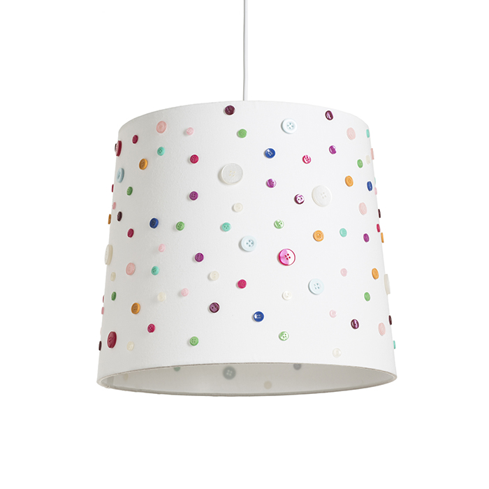 Abajur decorativ cu butoane colorate potrivit pentru suspensie sau pentru bază de suport, DELISA 35/30 alb nasturi max. 28W
