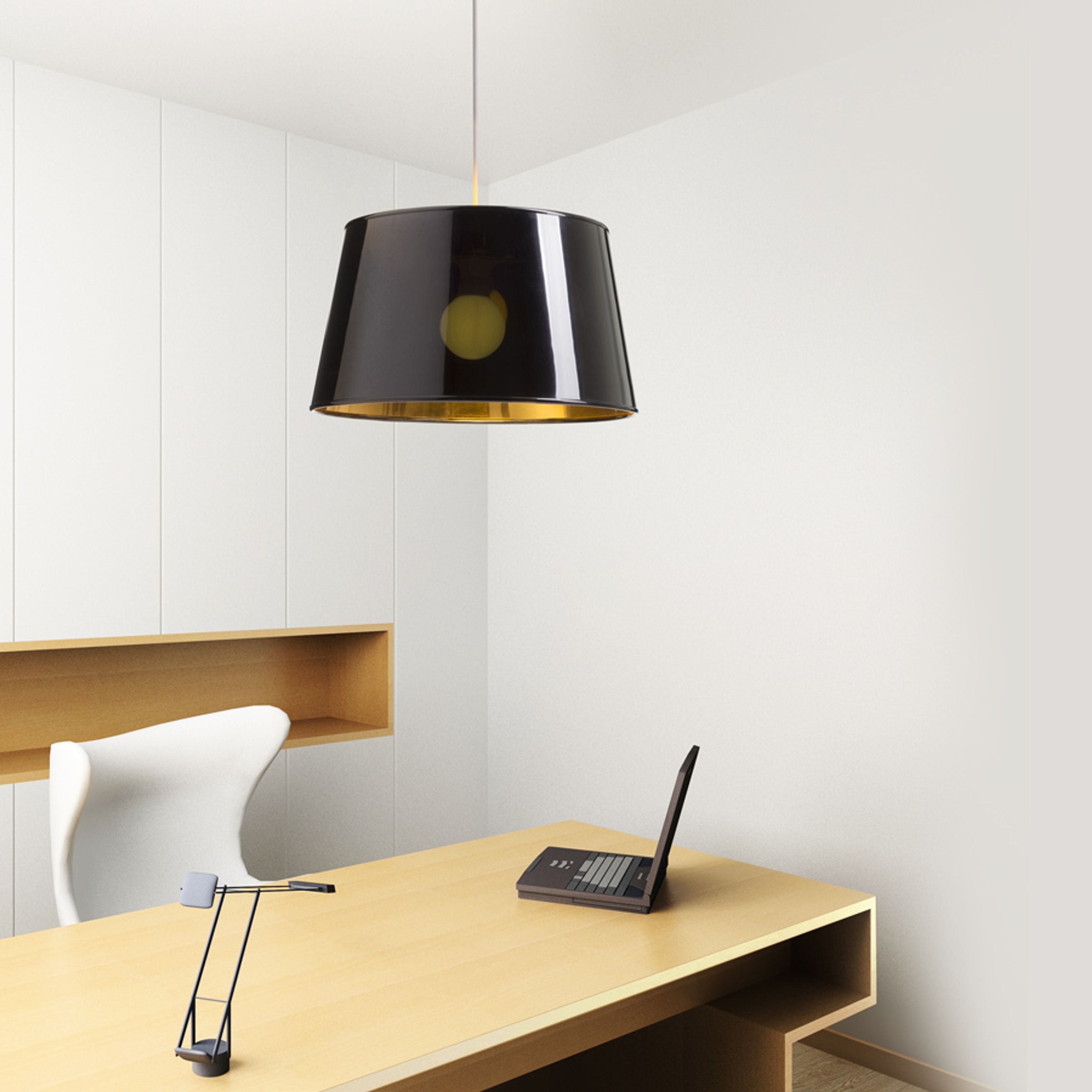 Abajur decorativ negru cu interior auriu, care poate fi combinat cu un set pandantiv sau cu soclu, RIDICK lucios folie aurie max. 20W