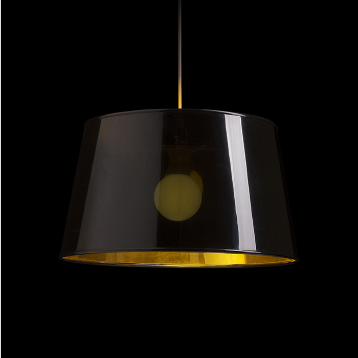 Abajur decorativ negru cu interior auriu, care poate fi combinat cu un set pandantiv sau cu soclu, RIDICK lucios folie aurie max. 20W