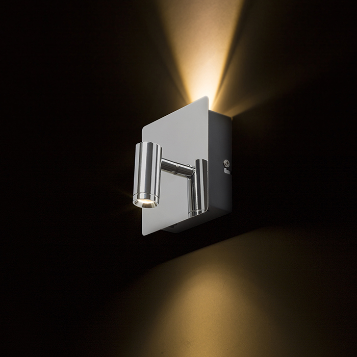 Aparat de iluminat montat pe perete cu reflector complet cu iluminare indirectă de sus, TIARA de crom 230V LED 2x3W 25° 3000K