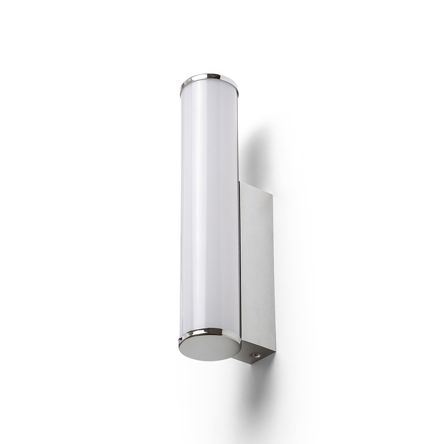 Aplica cilindrica cu LED incorporat si abajur de culoare opal pe baza cromata, STELLA de perete crom 230V 7W IP44 3000K