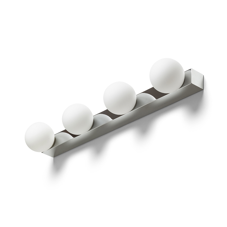 Aplica liniara pentru baie cu patru abajururi de culoare opal pe baza de crom, DOMINO IV de perete crom/sticlă 230V LED G9 4x6W IP44