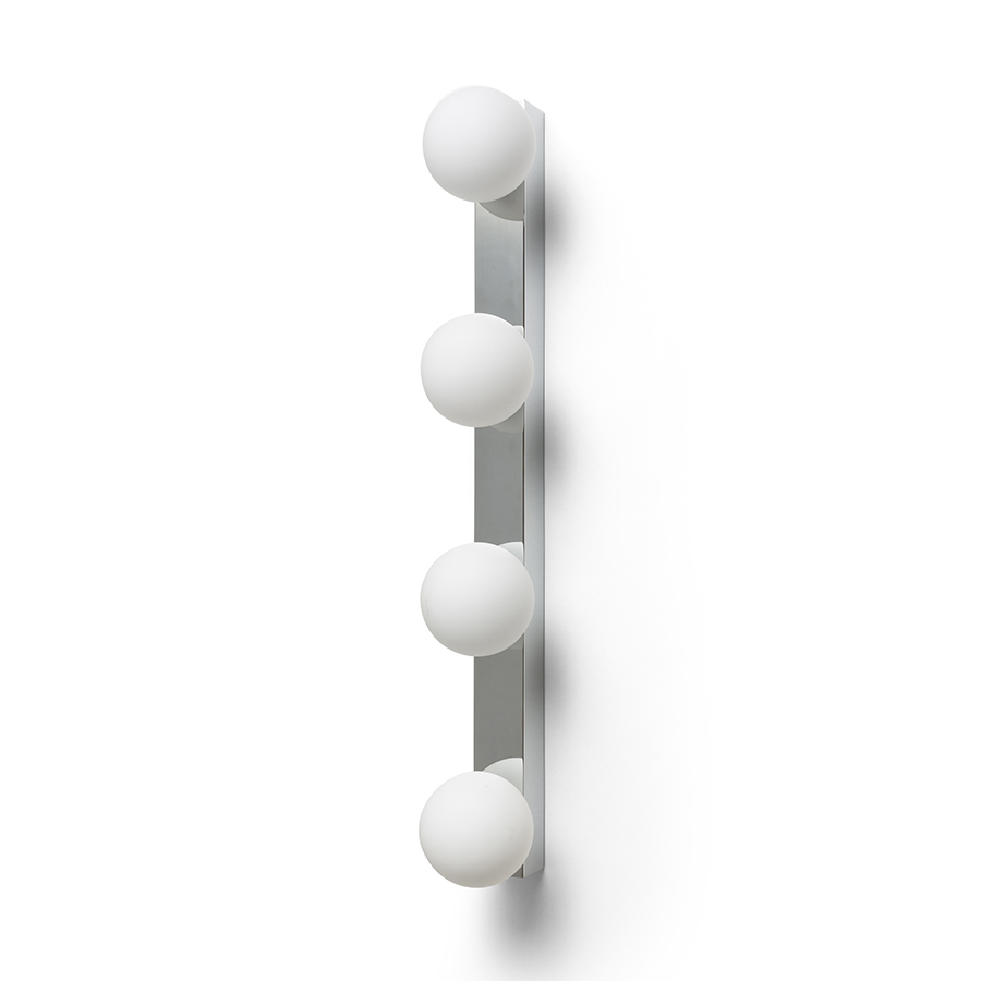 Aplica liniara pentru baie cu patru abajururi de culoare opal pe baza de crom, DOMINO IV de perete crom/sticlă 230V LED G9 4x6W IP44
