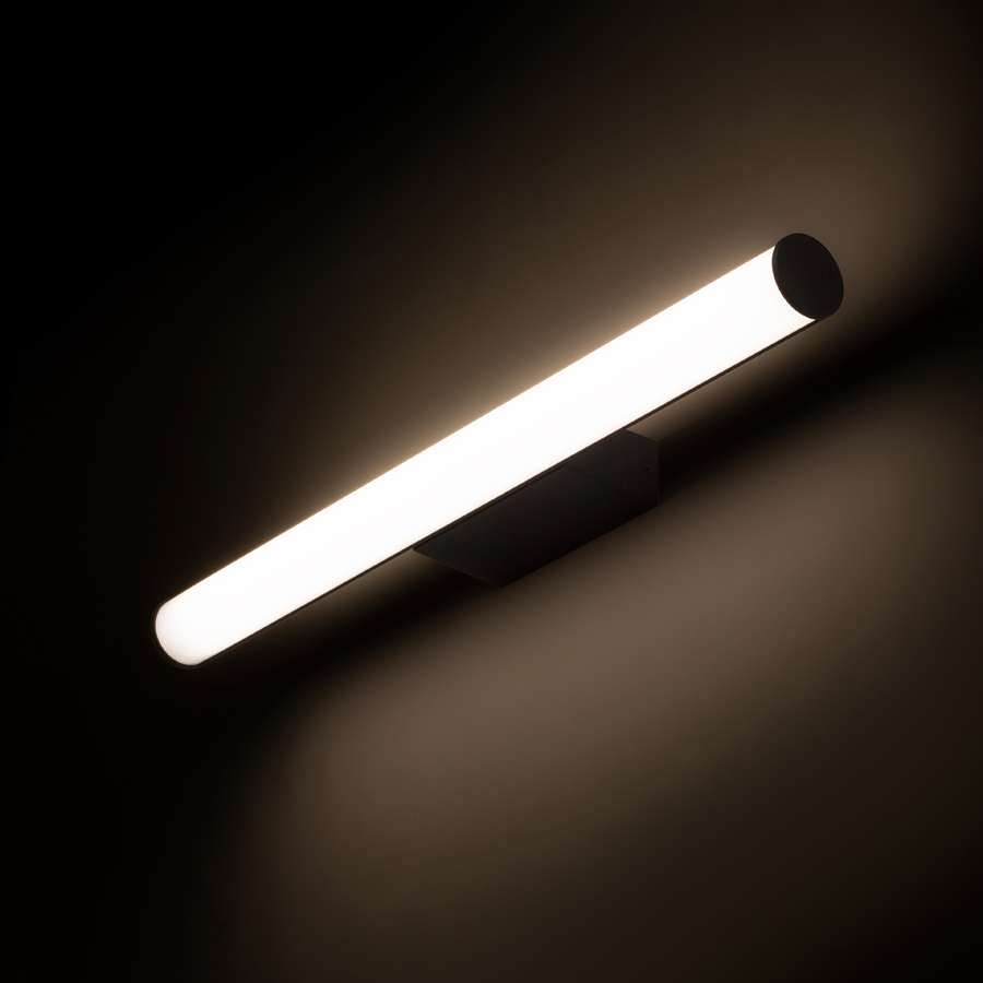 Aplică de perete in forma de tub cu LED incorporat pe baza alungită, potrivita pentru bai, CASSAMBA 60 negru acrilic mat 230V 12W IP44 3000K 4000K