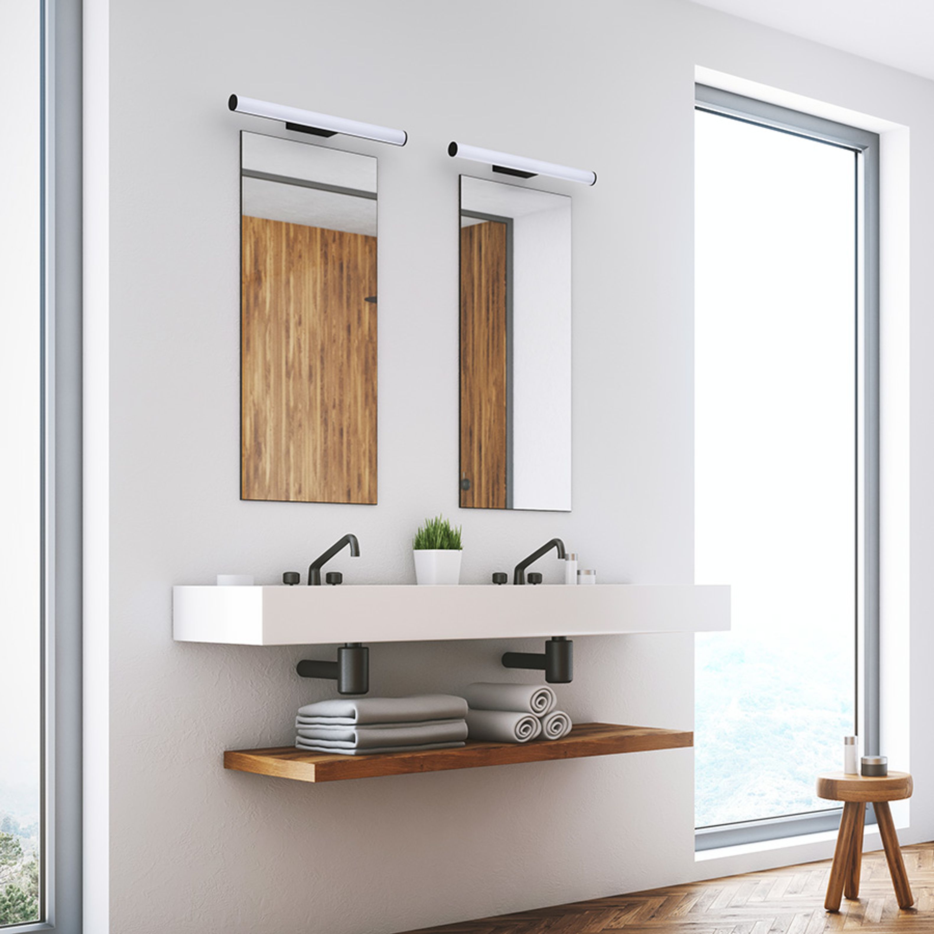 Aplică de perete in forma de tub cu LED incorporat pe baza alungită, potrivita pentru bai, CASSAMBA 60 negru acrilic mat 230V 12W IP44 3000K 4000K