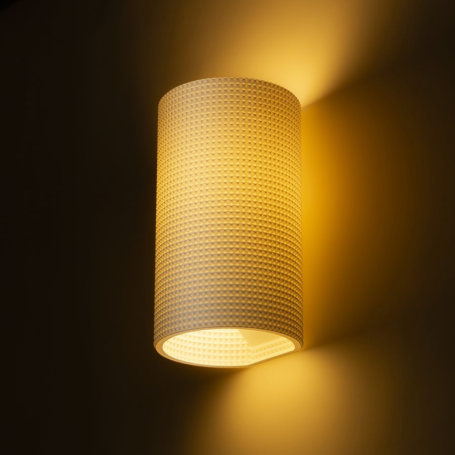 O lampă de perete creată prin imprimare 3D, CALLUM RD2 250 alb Eco PLA 230V LED E27 15W