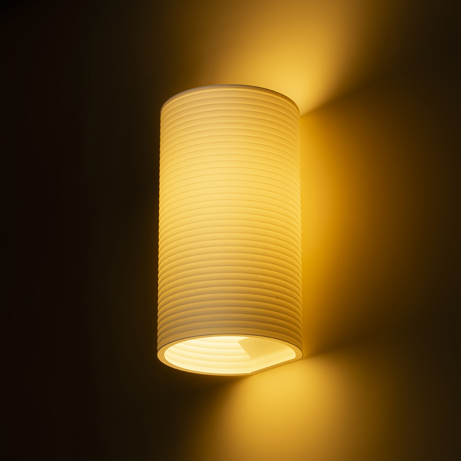 O lampă de perete creată prin imprimare 3D, CALLUM RR4 250 alb Eco PLA 230V LED E27 15W
