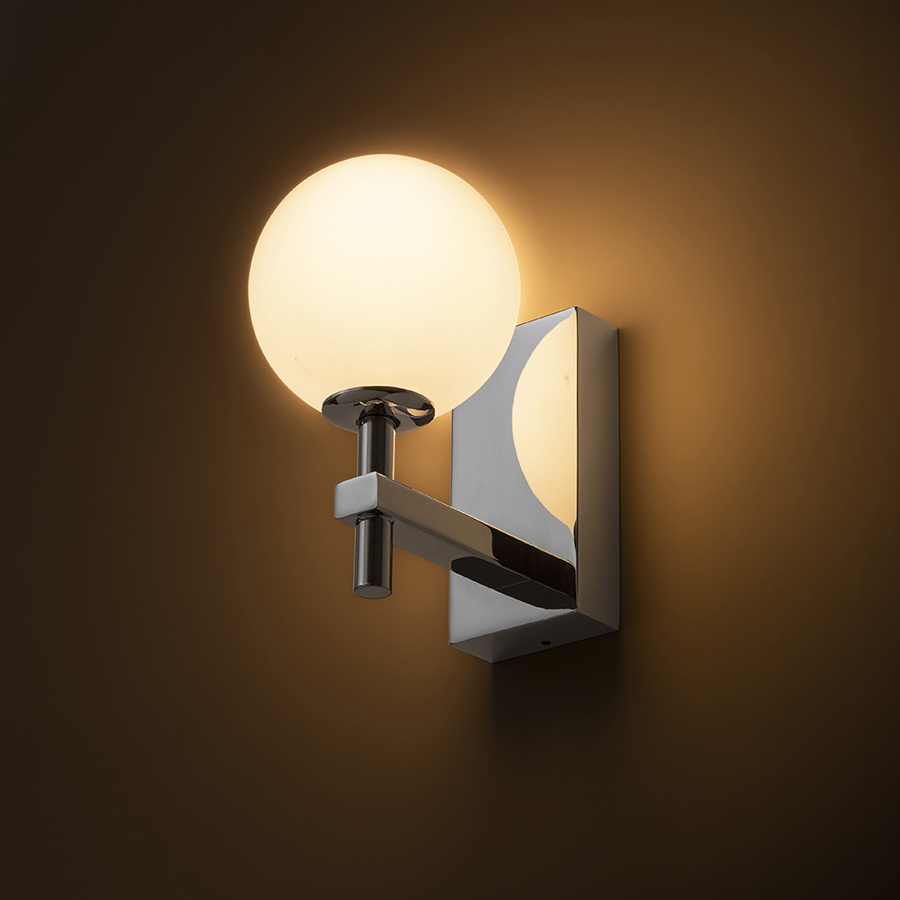 Aplica de baie cu abajur rotund de culoare opal pe baza de crom, PEGGY de perete crom/sticlă 230V LED G9 6W IP44
