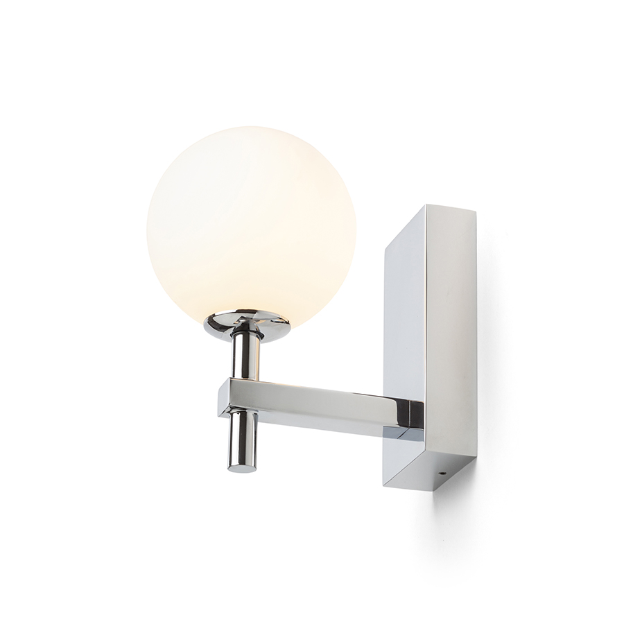 Aplica de baie cu abajur rotund de culoare opal pe baza de crom, PEGGY de perete crom/sticlă 230V LED G9 6W IP44