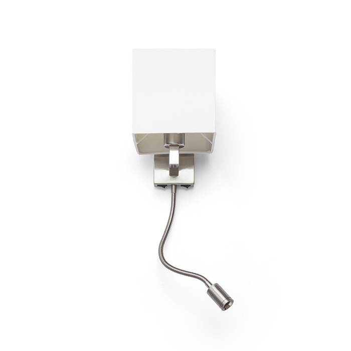 Aplica de perete cu o nuanță textilă combinată cu o lumină LED pe gatul flexibil TAINA, abajur, alb, nichel, mat, 230V, E27, 15+3W, 25°, 3000K