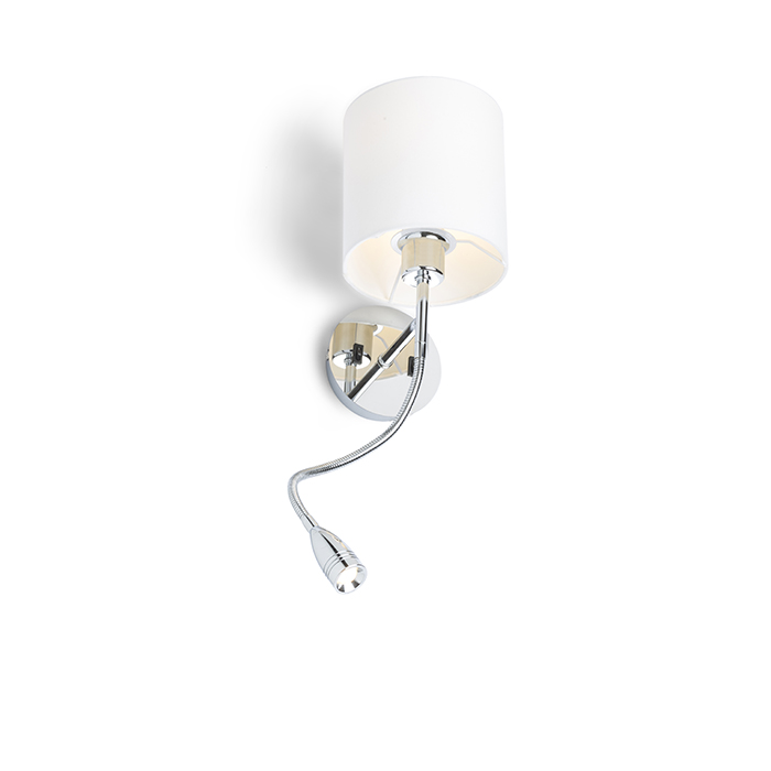 Aplica de perete cu o nuanță textilă suplimentată de o lumină LED pe gatul flexibil, VERSINA cu abajur alb crom 230V E27 15+3W 25° 3000K