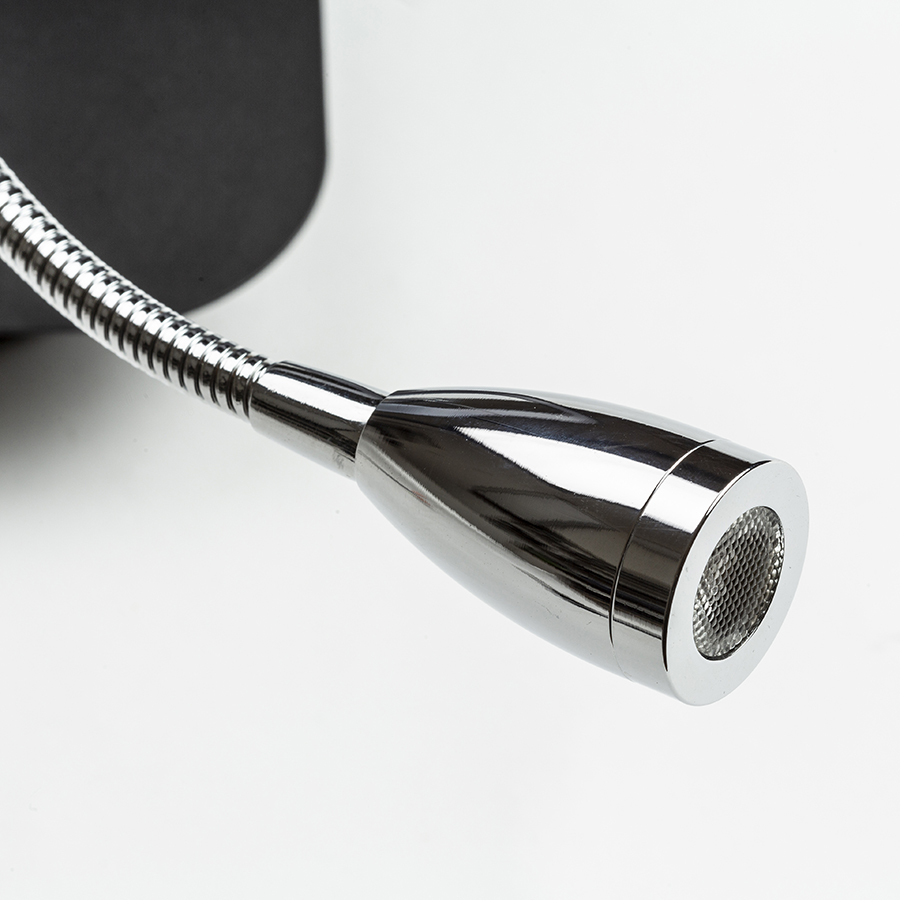 Aplica de perete cu o nuanță textilă unghiulară și spot cu LED pe gâtul de gâscă, PERTH de negru/negru crom 230V E14 7+3W 30° 3000K