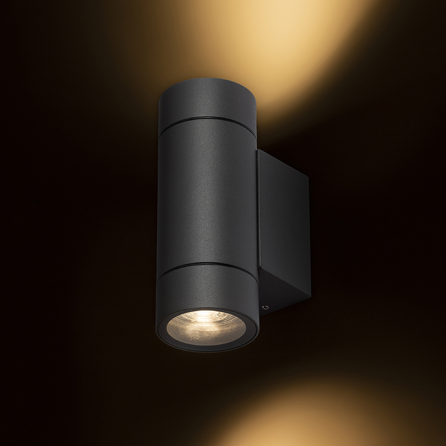 Aplica de perete din aluminiu turnat sub presiune cu mufă GU10 pentru surse de lumină LED, MIZZI NEW II antracit 230V 2x8W IP65