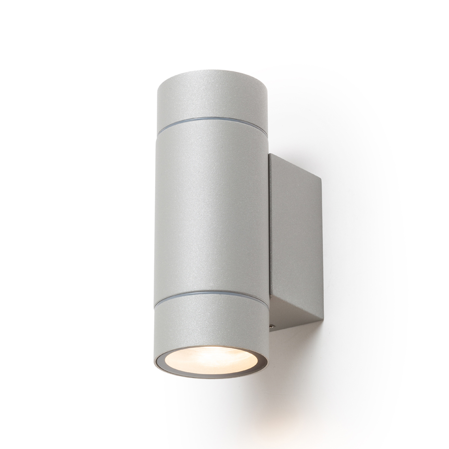 Aplica de perete din aluminiu turnat sub presiune cu mufă GU10 pentru surse de lumină LED, MIZZI NEW II gri argintiu 230V 2x8W IP65