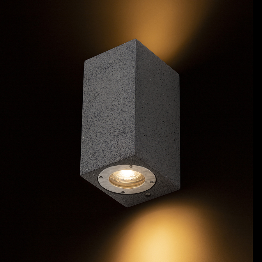 Aplică din beton cu priză GU10 pentru surse de lumină LED, pentru uz exterior, KANE II de perete beton/decor gramit întunecat 230V LED 2x5W IP65
