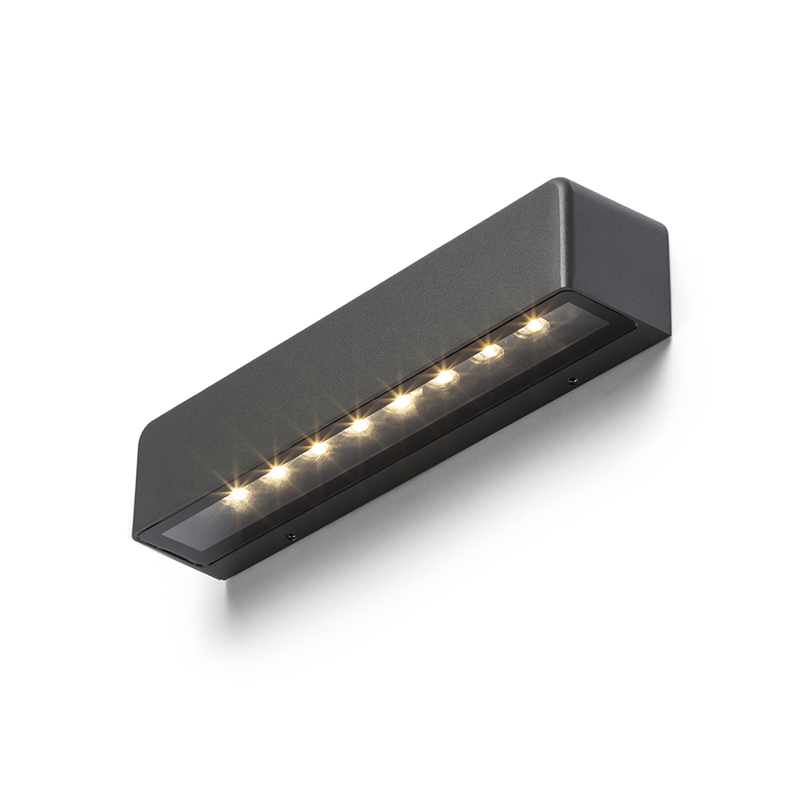 Aplica dreptunghiulară cu LED încorporat pentru iluminare asimetrică în jos, SAMPO de perete antracit 230V 9W IP65 3000K