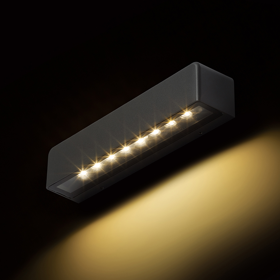Aplica dreptunghiulară cu LED încorporat pentru iluminare asimetrică în jos, SAMPO de perete antracit 230V 9W IP65 3000K
