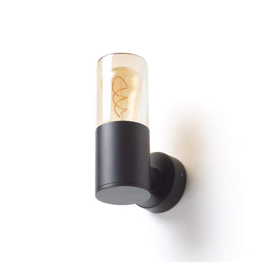 Aplică de exterior cu sticlă de chihlimbar pentru iluminare ambientala folosind surse de lumina LED, QUINN de perete negru 230V E27 11W IP54
