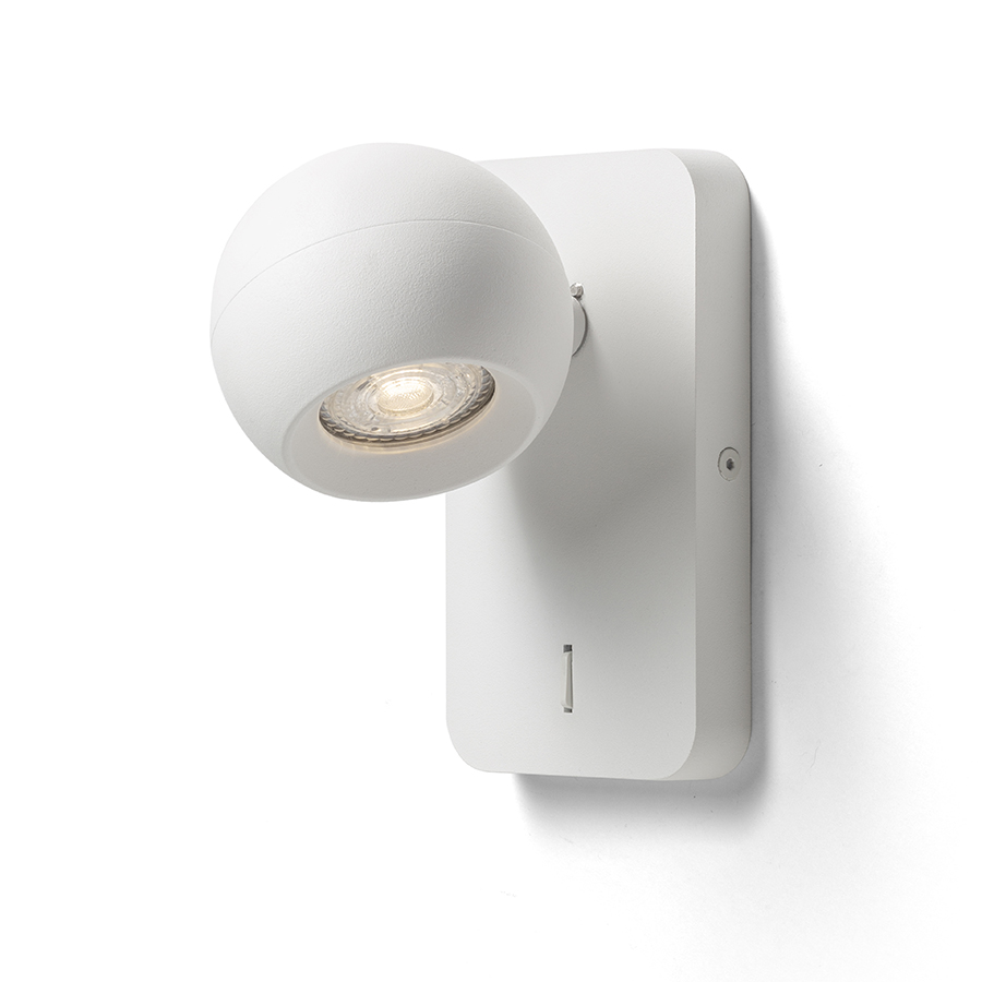 Aplică lăcuită cu sursă de lumină direcțională GU10 și întrerupător pe bază, SIENA de perete alb 230V LED 9W
