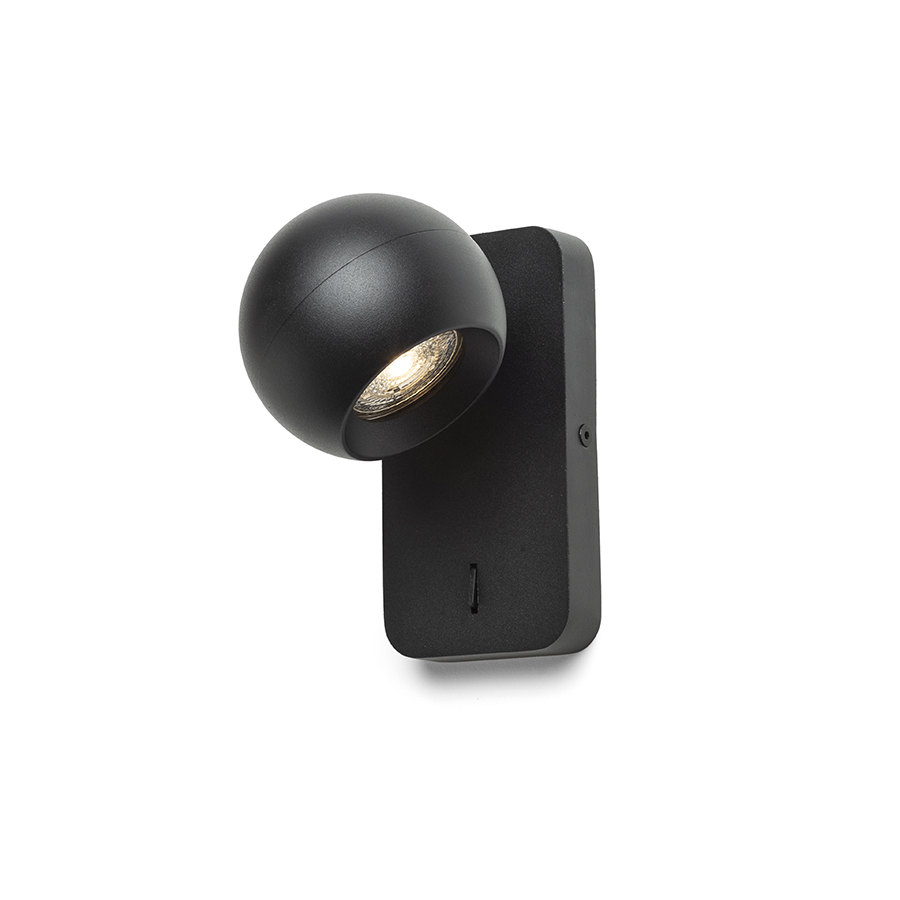 Aplică lăcuită cu sursă de lumină direcțională GU10 și întrerupător pe bază, SIENA de perete negru 230V LED 9W