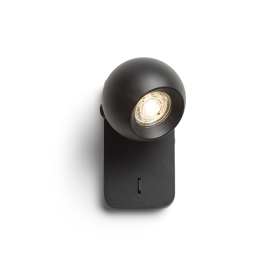Aplică lăcuită cu sursă de lumină direcțională GU10 și întrerupător pe bază, SIENA de perete negru 230V LED 9W