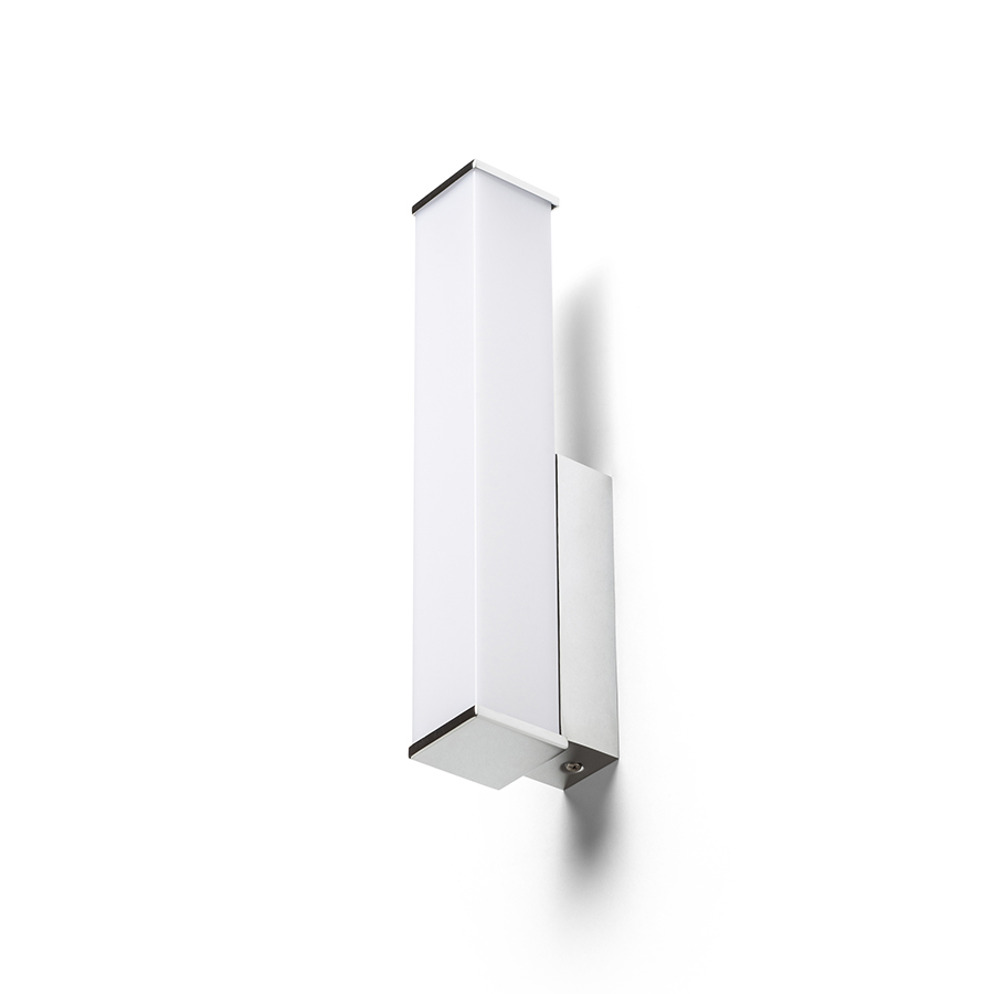 Aplică pătrată cu LED încorporat și abajur de culoare opal pe bază cromată, ALLAN de perete crom 230V 7W IP44 3000K