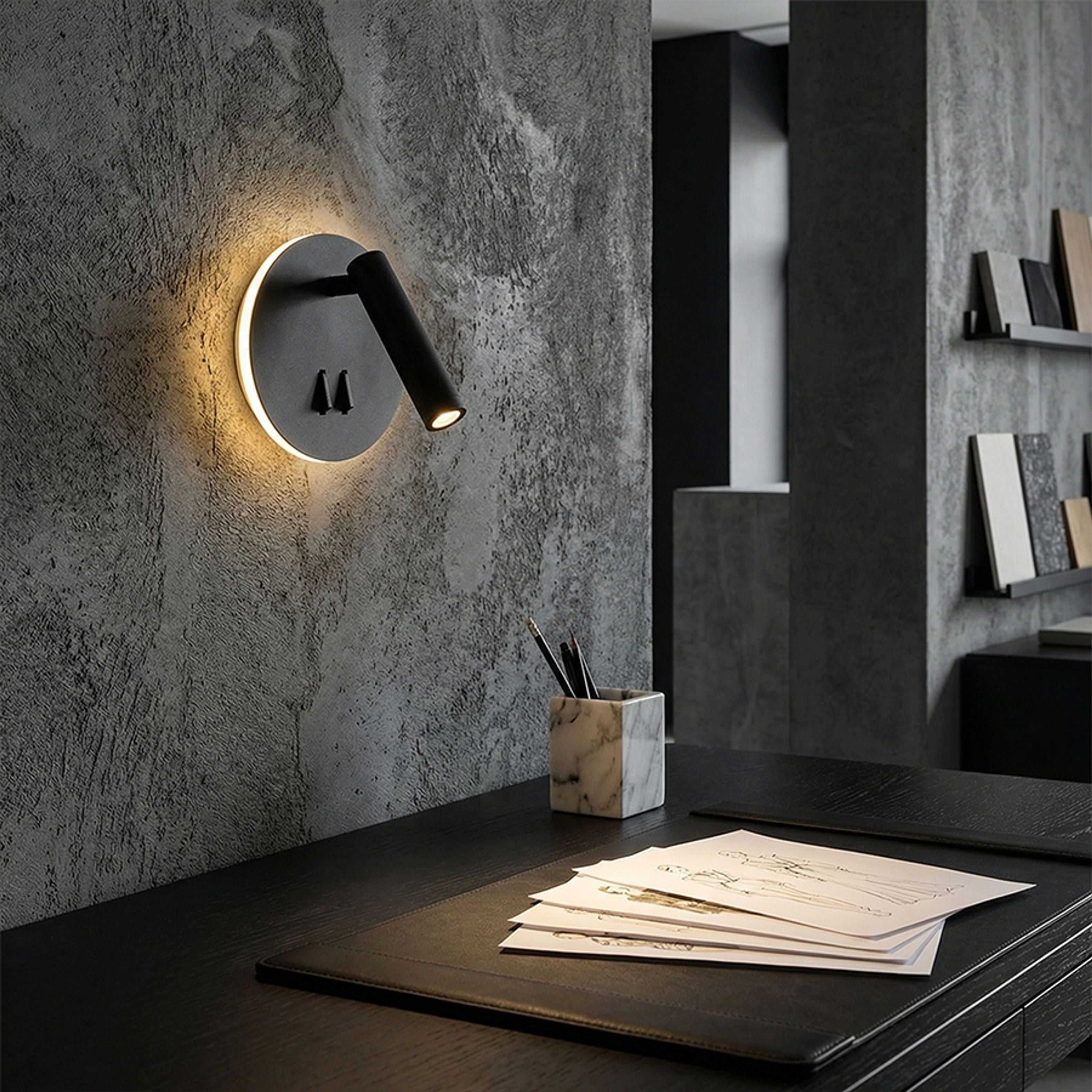 Aplică LED cu iluminare de fundal, THALIA de perete negru acril satinat 230V 6+3W 3000K