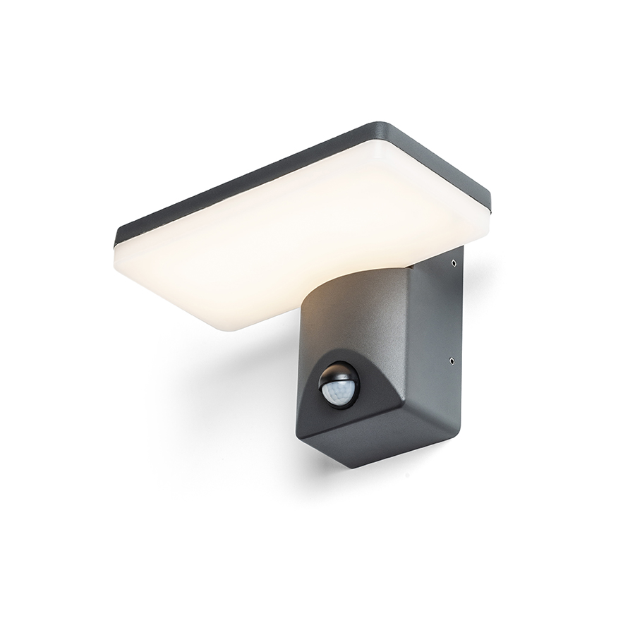 Aplica LED de exterior din aluminiu turnat sub presiune cu senzor incorporat care poate fi, RINA PIR de perete antracit 230V 12W IP65 3000K