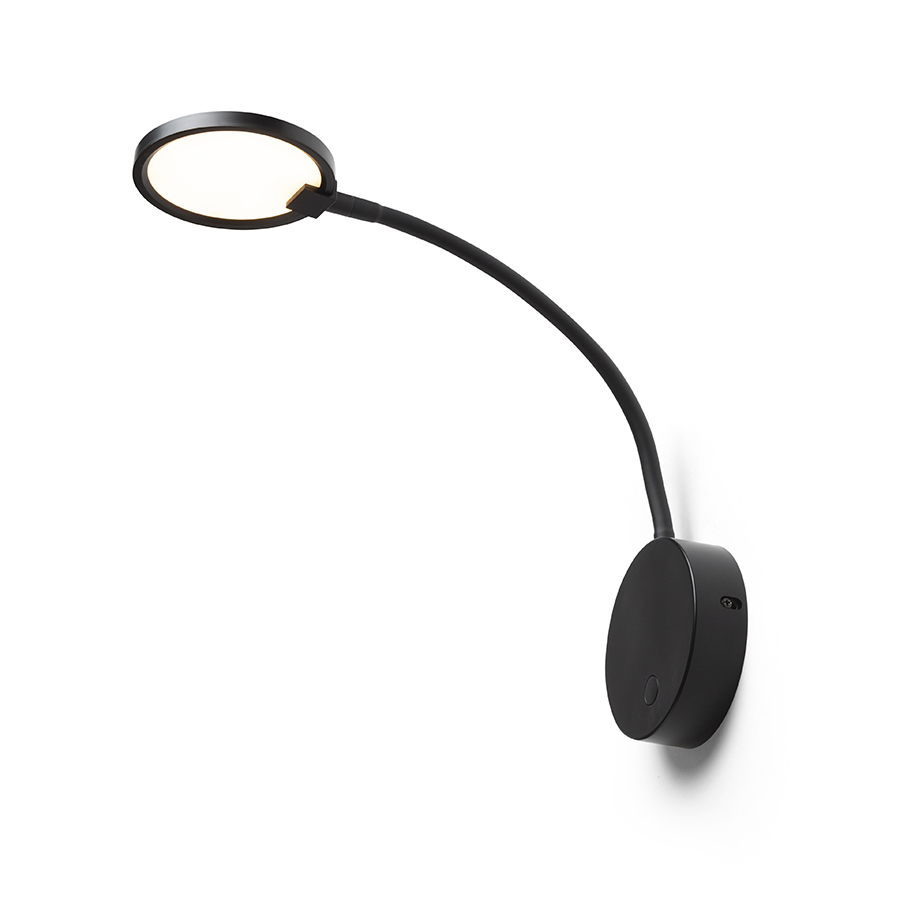 Aplica LED cu gât flexibil si reflector circular echipat cu difuzor laptos pentru iluminare slabă, CELESTE de perete negru 230V 4.8W 3000K