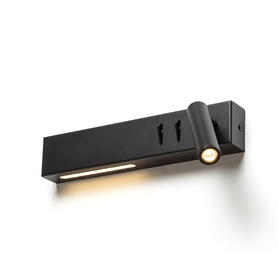 Lumina LED montata pe perete, cu un spot reglabil si iluminare indirecta SUS/JOS, ODEON perete cu din spate negru 230V 8+3W 30° 3000K