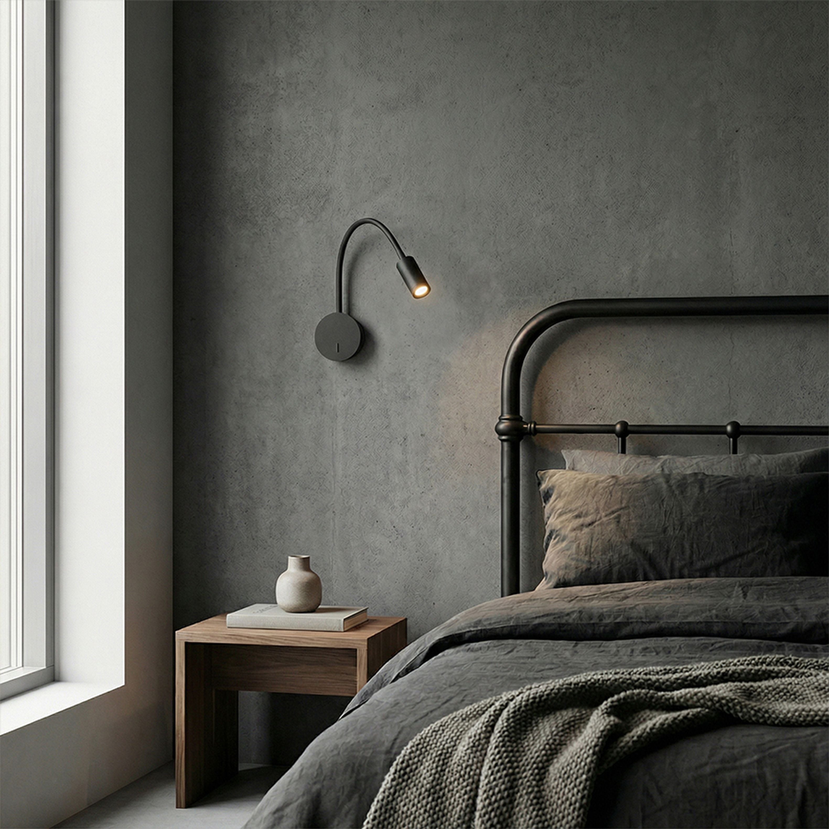 Aplica LED pe gât de gâscă cu întrerupător pe bază, VALE de perete negru 230V 3W 30° 3000K
