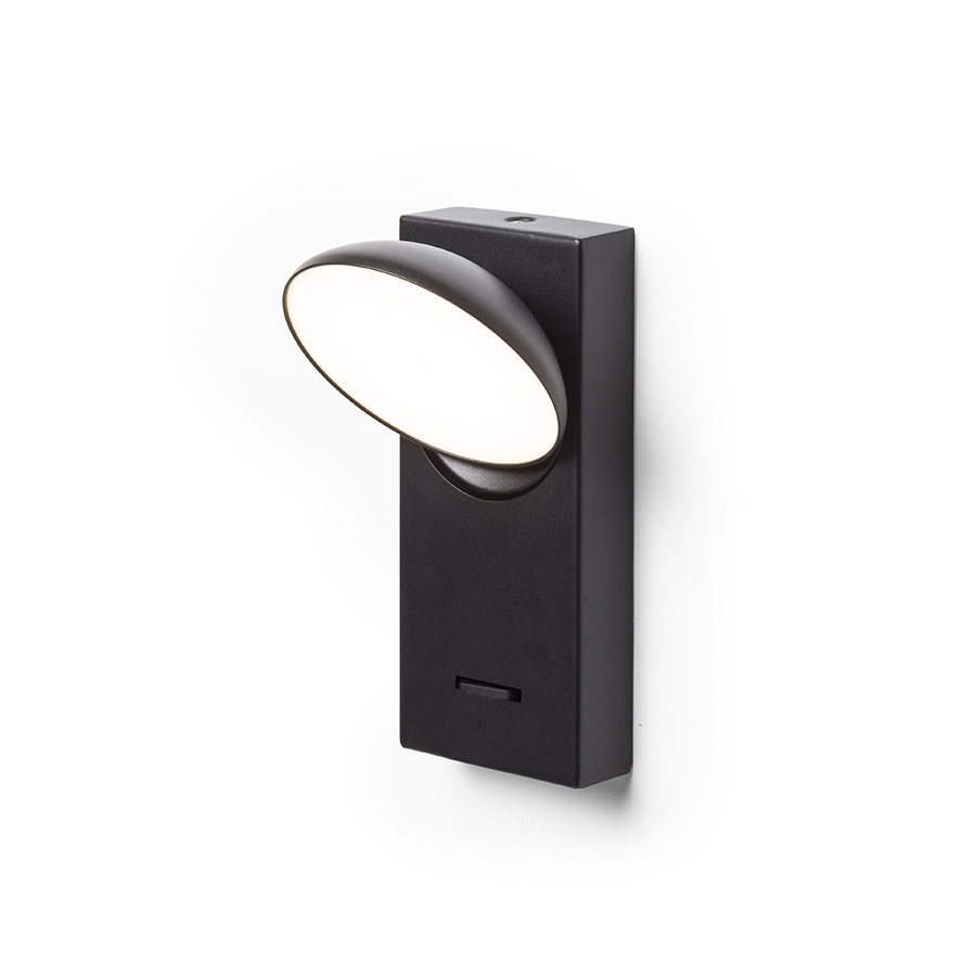 Lampa de perete cu cap rotativ in formă de farfurie, construită in LED si difuzor de culoare opal, ELISEO negru 230V 5W 3000K