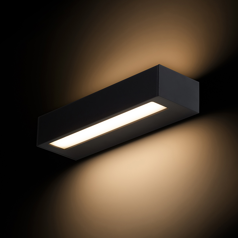 Aplica de perete LED alungita pentru iluminare SUS/JOS, ASTER 25 negru acrilic mat 230V 2x6W IP65 3000K