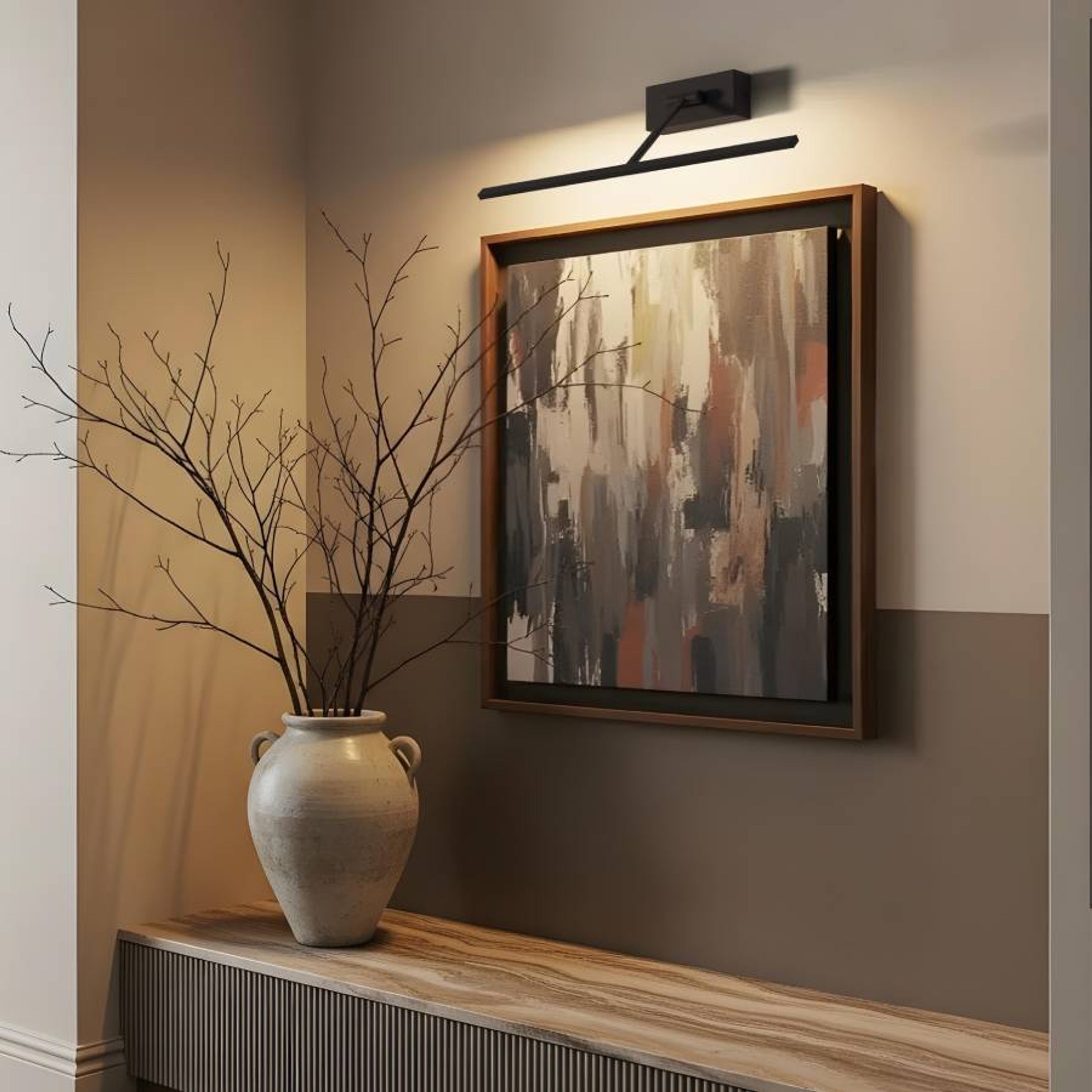 Lumina LED de perete cu braț reglabil pe axa verticala, ideală pentru iluminarea tablourilor, FRESCO 45 negru 230V 8W 3000K