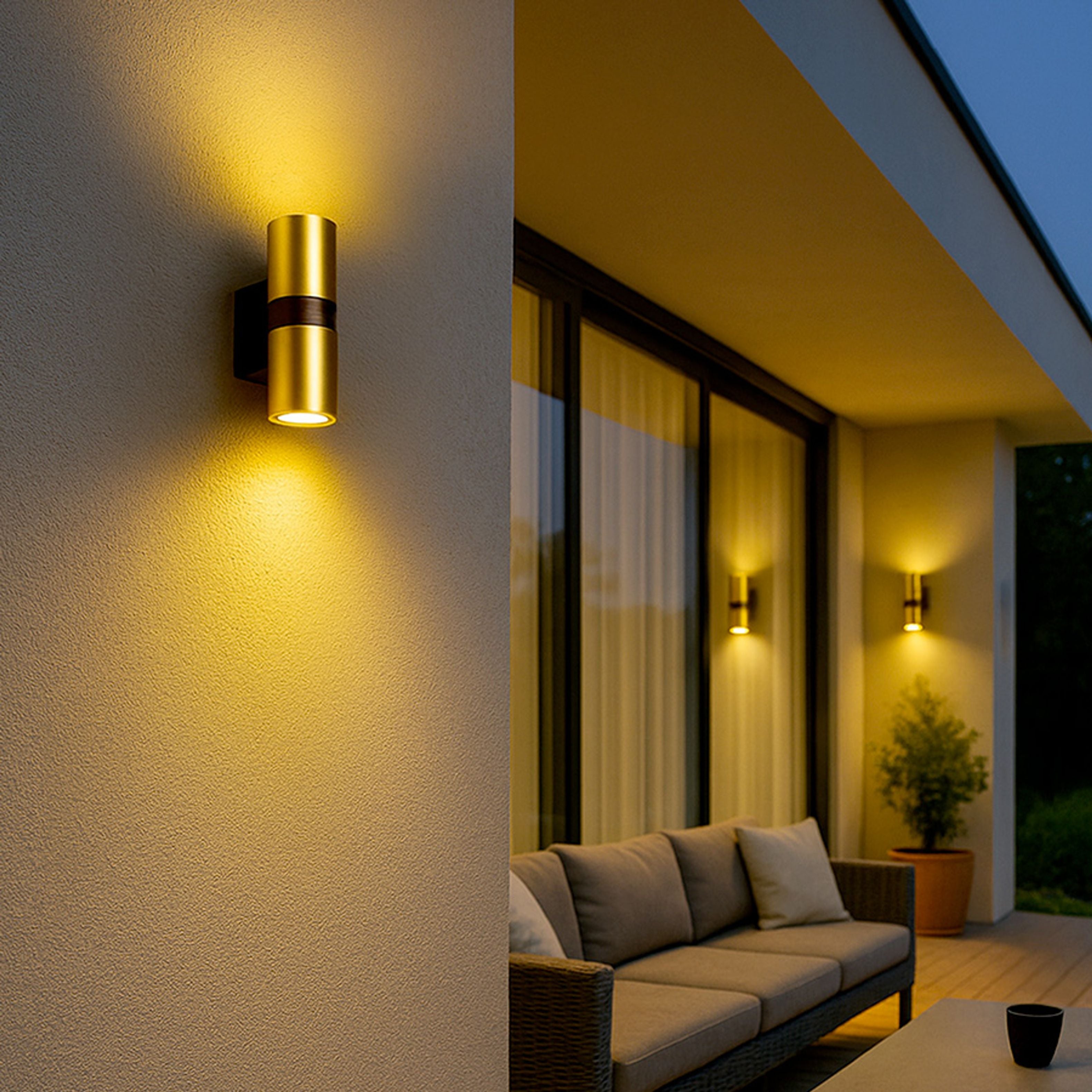 Aplica de exterior dintr-o combinație de alamă si metal lăcuit negru pentru două surse de lumina, MANO de perete pieptănat/negru 230V LED GU10 2x8W IP54