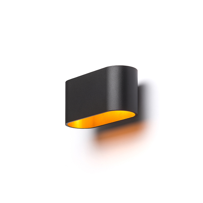 Aplica metalică alungită cu iluminare SUS / JOS si fasung G9, MARIO negru mat/auriu 230V LED G9 5W