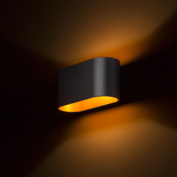 Aplica metalică alungită cu iluminare SUS / JOS si fasung G9, MARIO negru mat/auriu 230V LED G9 5W