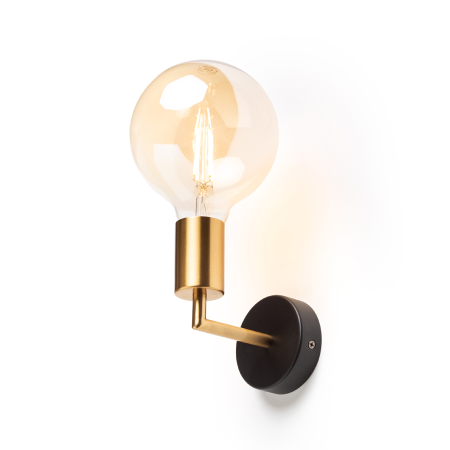 Lampă de perete cu soclu și brat din alamă lacuită neagră, ARAQ pieptănat/negru 230V LED E27 15W