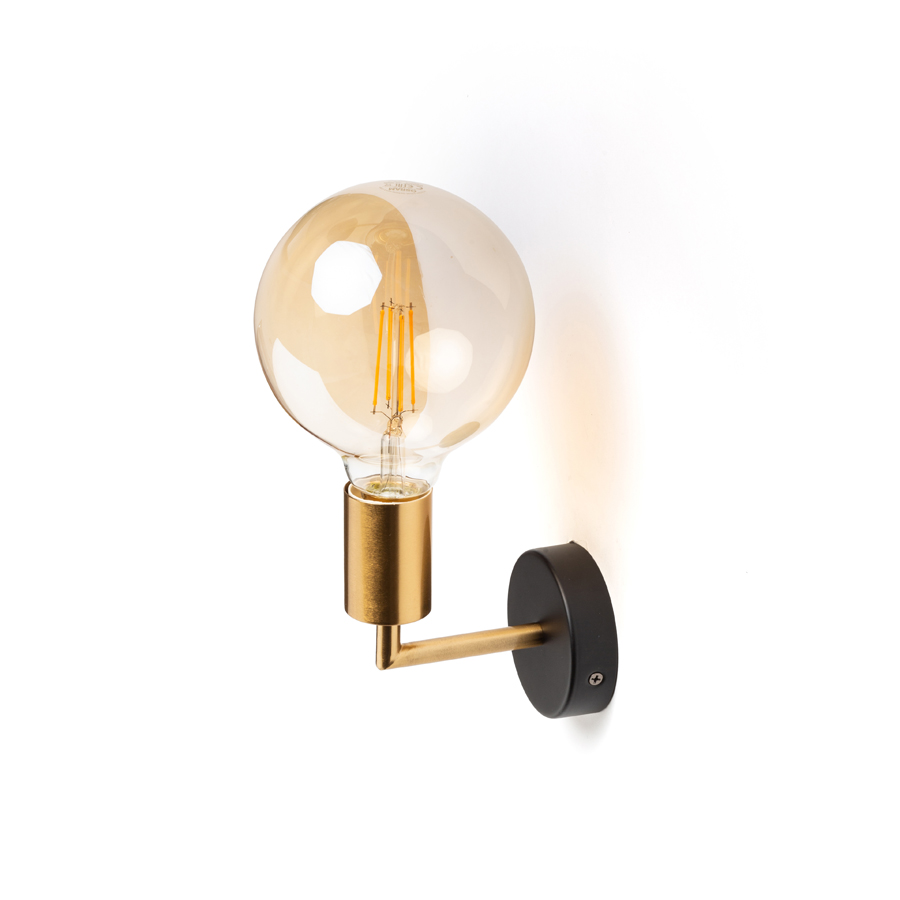 Lampă de perete cu soclu și brat din alamă lacuită neagră, ARAQ pieptănat/negru 230V LED E27 15W
