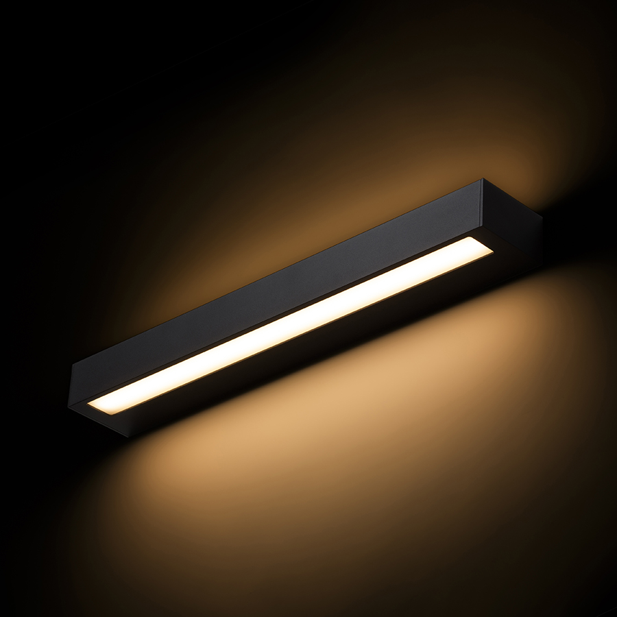 Aplica de perete LED alungita pentru iluminare SUS/JOS, ASTER 50 negru acrilic mat 230V 2x10W IP65 3000K