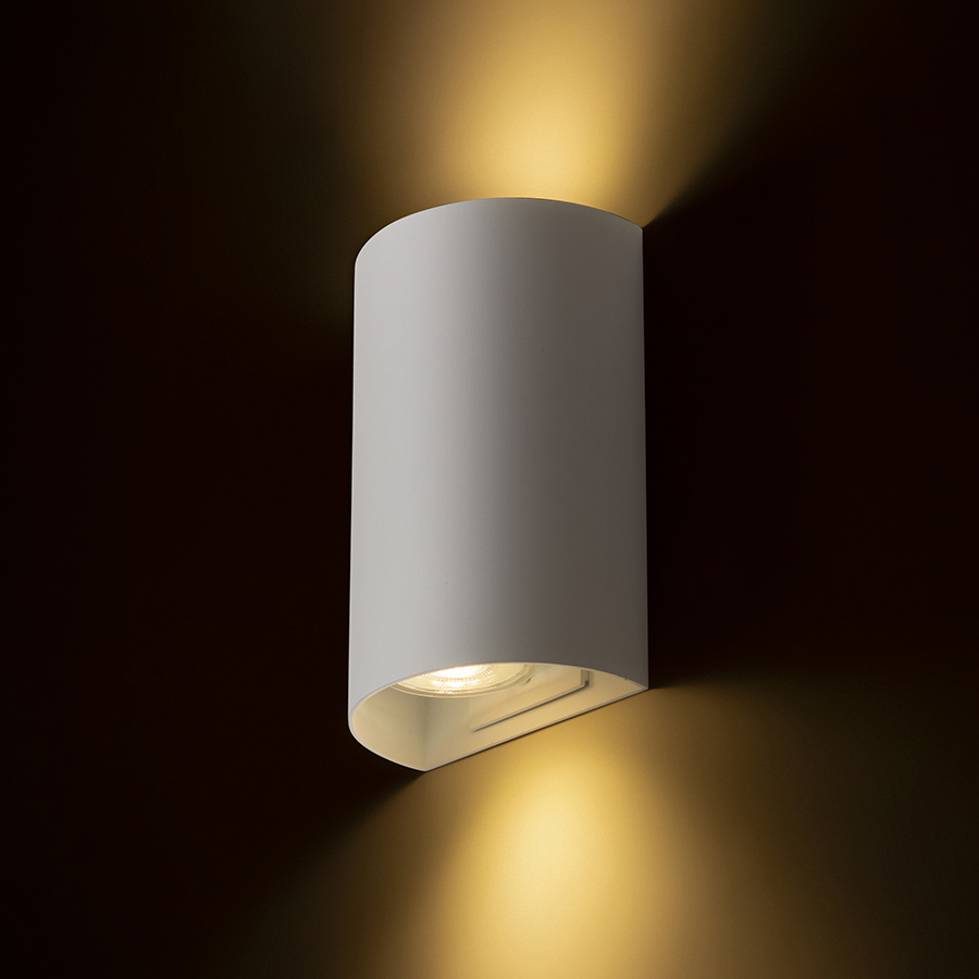 Aplica rotundă din metal cu iluminare SUS/JOS pentru surse de lumina LED cu baza GU10, CAPRI R de perete alb 230V 2x9W