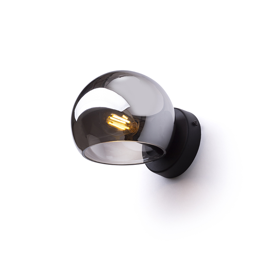 O lampă de sticlă montată pe suprafată, cu o baza lacuita neagră, SOLARIS montat pe suprafață afumată/negru 230V LED E14 7W