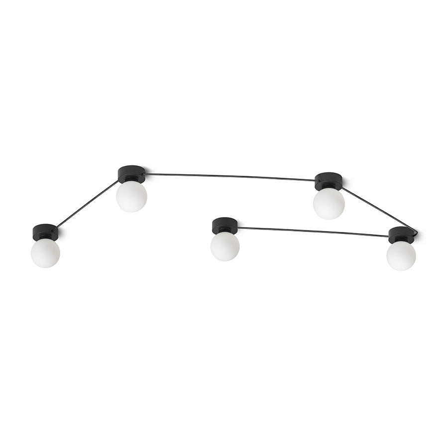 Aplica de tavan sau perete cu abajururi de sticlă pe baze lăcuite negru, legate in rând prin, VELA V de negru opal 230V LED G9 5x6W