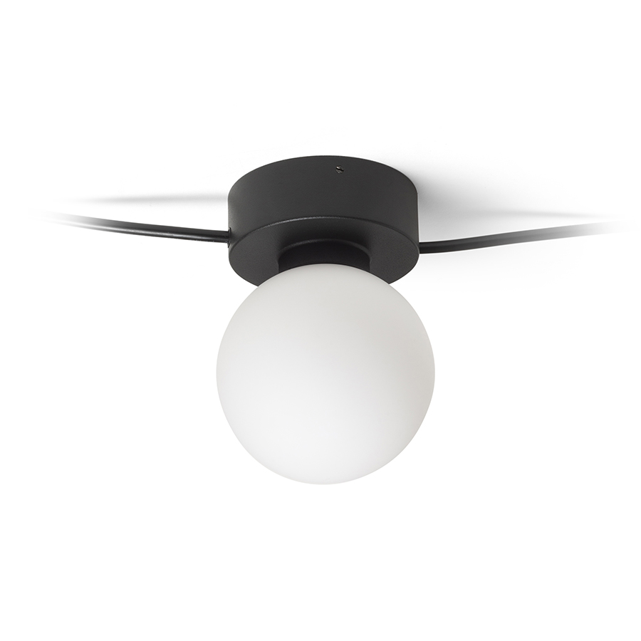 Aplica de tavan sau perete cu abajururi de sticlă pe baze lăcuite negru, legate in rând prin, VELA V de negru opal 230V LED G9 5x6W