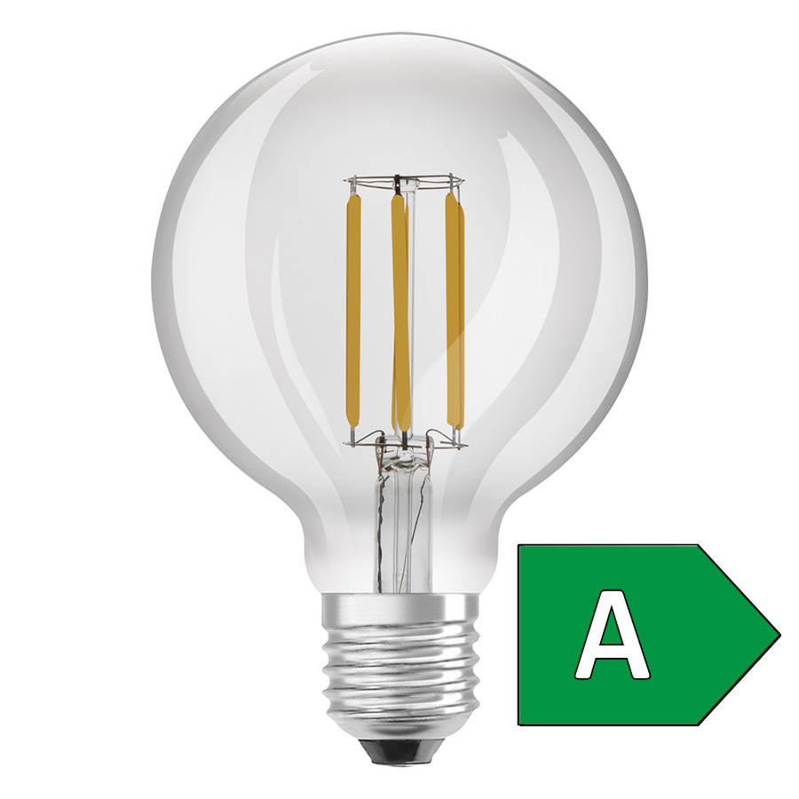 Eficienta energetica foarte mare, avand in acelasi timp o putere de lumina ridicata, OSRAM ULTRA ECONOMY 210lm/W Globe 95 clar 230V E27 LED EQ60 2700K