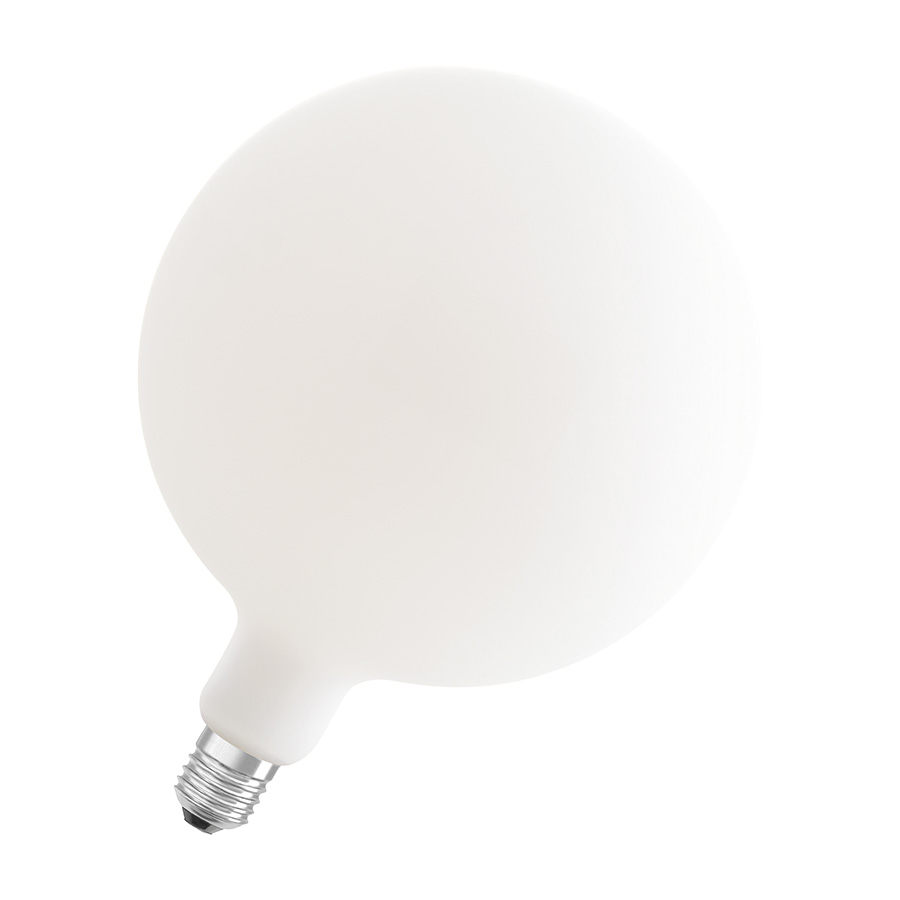 Bec LED de culoare opal cu baza E27 si diametru de 200 mm, OSRAM Globe 200 DIMM mat 230V EQ60 2700K