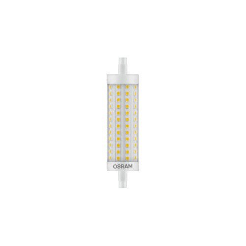 Bec LED potrivit pentru înlocuirea becului cu halogen cu soclu R7s și lungimea de 118 mm, OSRAM LINE 118mm DIMM 230V R7S LED EQ125 300° 2700K surse 15