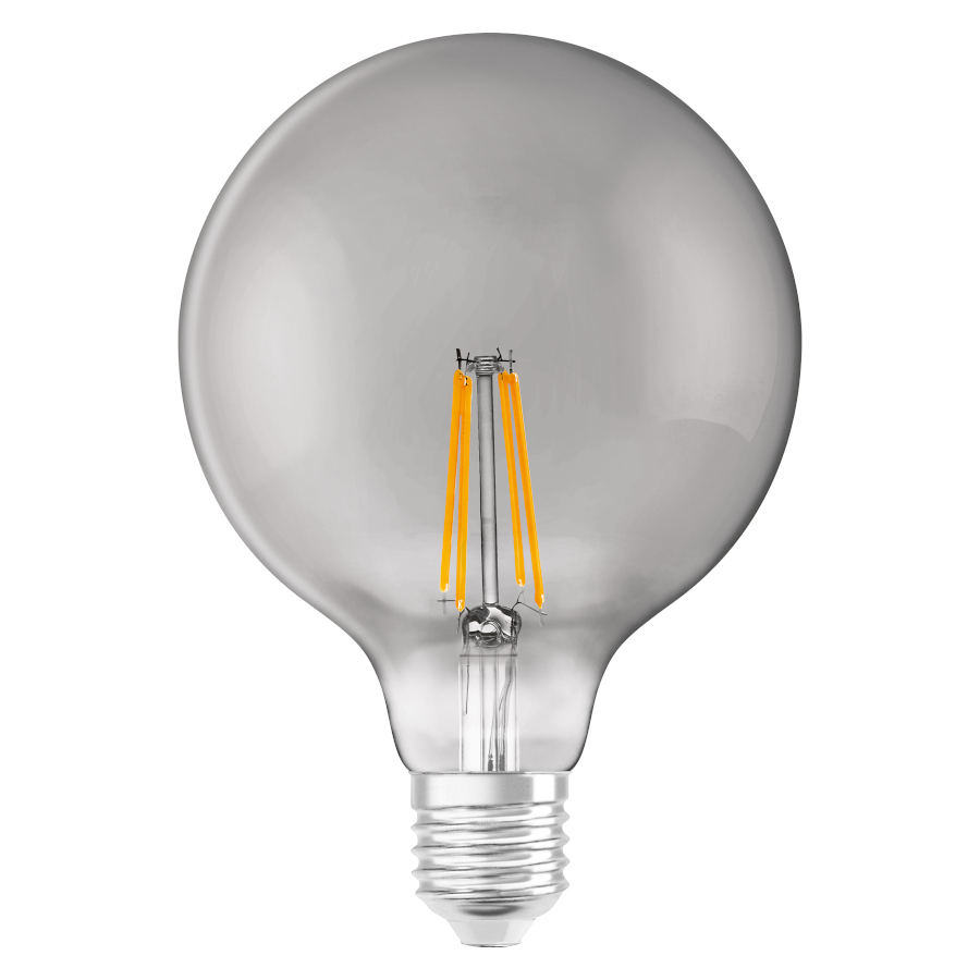 Sursa de lumina LED GLOBE Smart WiFi cu fiting E27 care este reglabila folosind LEDVANCE SMART+WiFi, OSRAM SMART+ Globe 125 WiFi afumată 230V EQ44 2500K