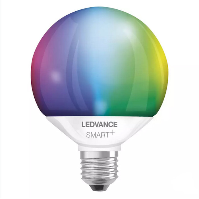Bec LED Globe Smart pentru prize E27 care poate fi controlat folosind aplicația LEDVANCE SMART+, OSRAM SMART+ Globe 95 mat 230V EQ100 RGBW